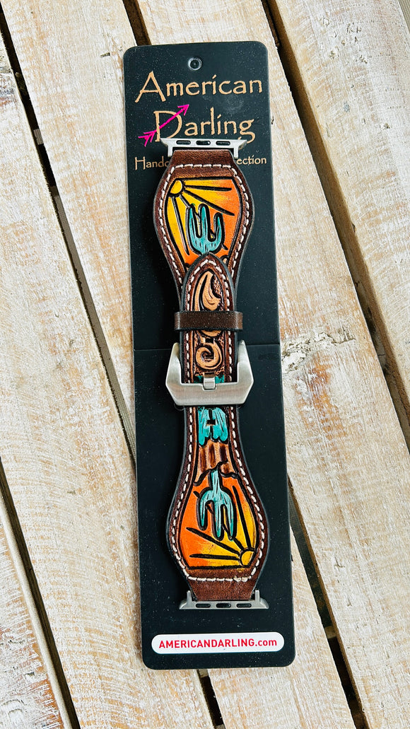 AMERICAN DARLING LEATHER TOOLED APPLE WATCHBAND - ADWAR135