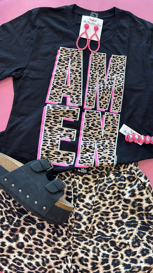 AMEN LEOPARD PRINT TEE - BLACK