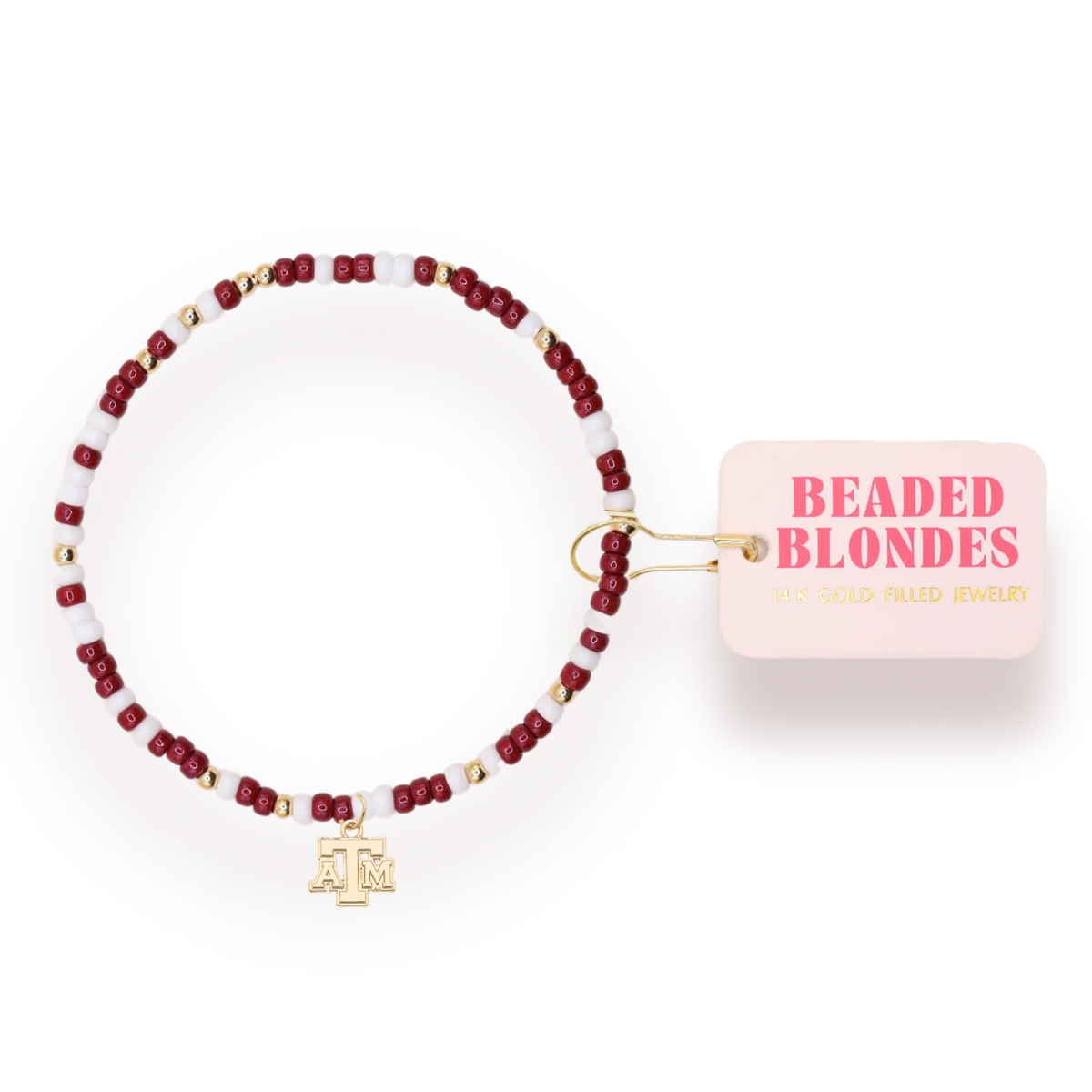 Beaded Blondes Texas A&M Logo Charm 6.75" Bracelet on Color