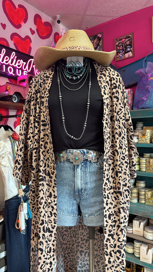 LEOPARD PRINT DUSTER - BROWN