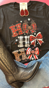 HO HO HO RIBBONS TEE - BLACK