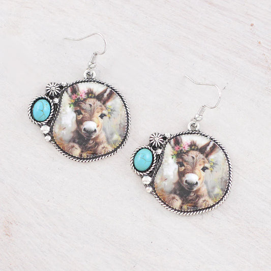 DONKEY PENDANT CONCHO SILVER HOOK EARRINGS