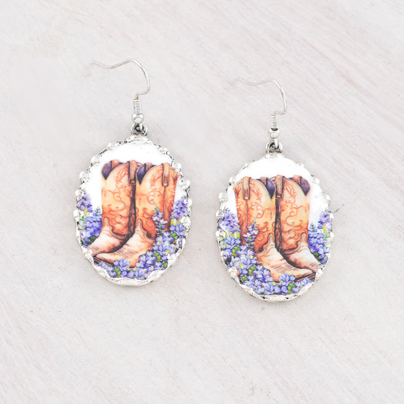 BLUE BONNET BOOTS SILVER HOOK EARRINGS