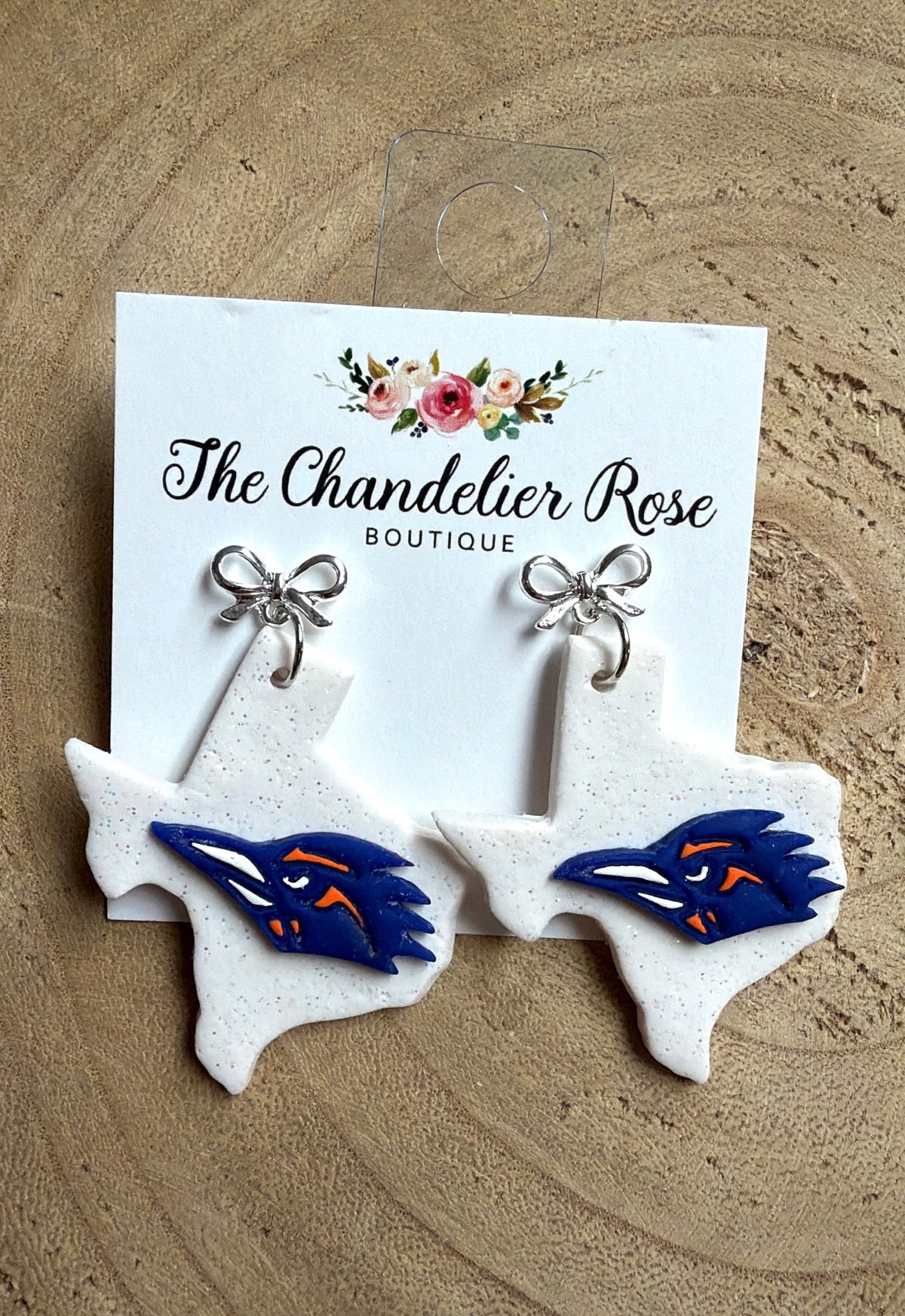 UTSA White Texas Earrings with Silver Bow