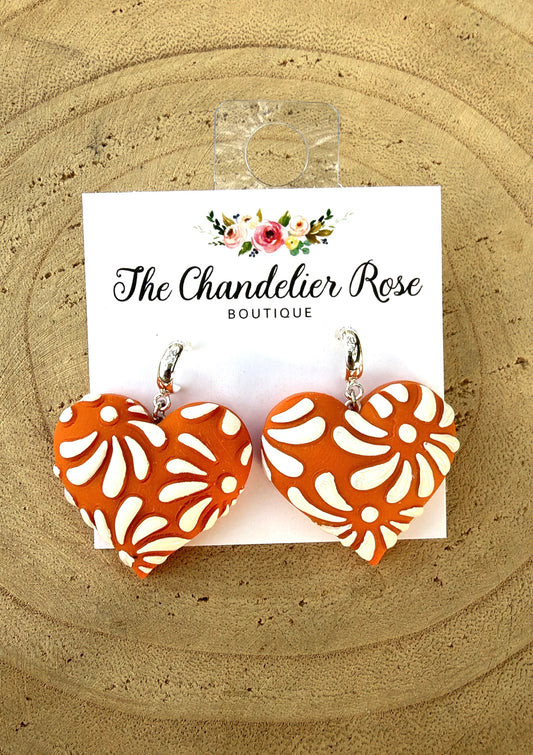 Burnt Orange Heart Earrings