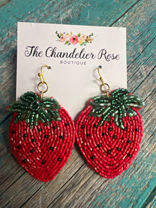 Strawberry Beaded Hook Earrings