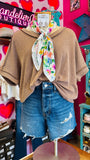 RAISED RIB CUFF SLEEVE RAW EDGE TOP - MOCHA
