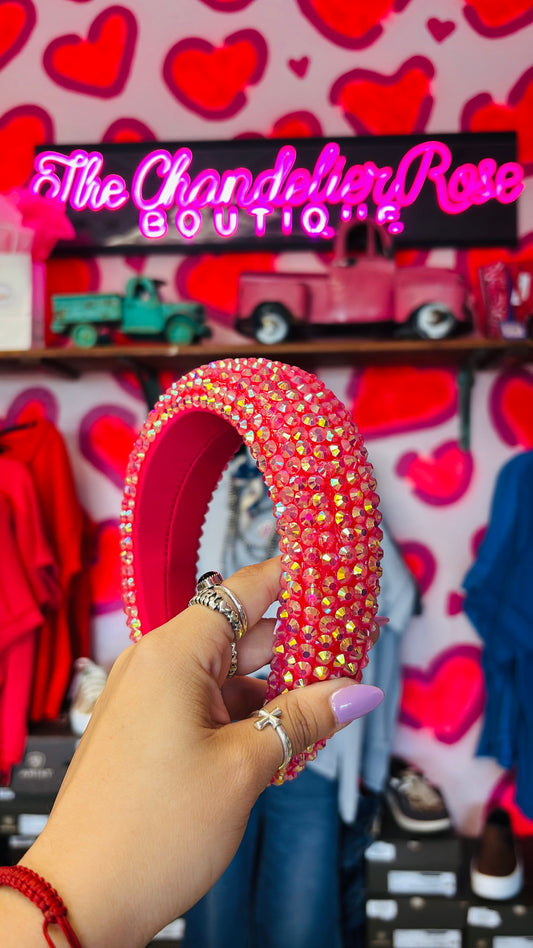 RHINESTONE EMBELLISHED WIDE HEADBAND - FUSCHIA
