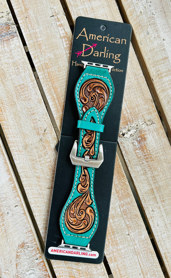 AMERICAN DARLING LEATHER TOOLED APPLE WATCHBAND - ADWAR143