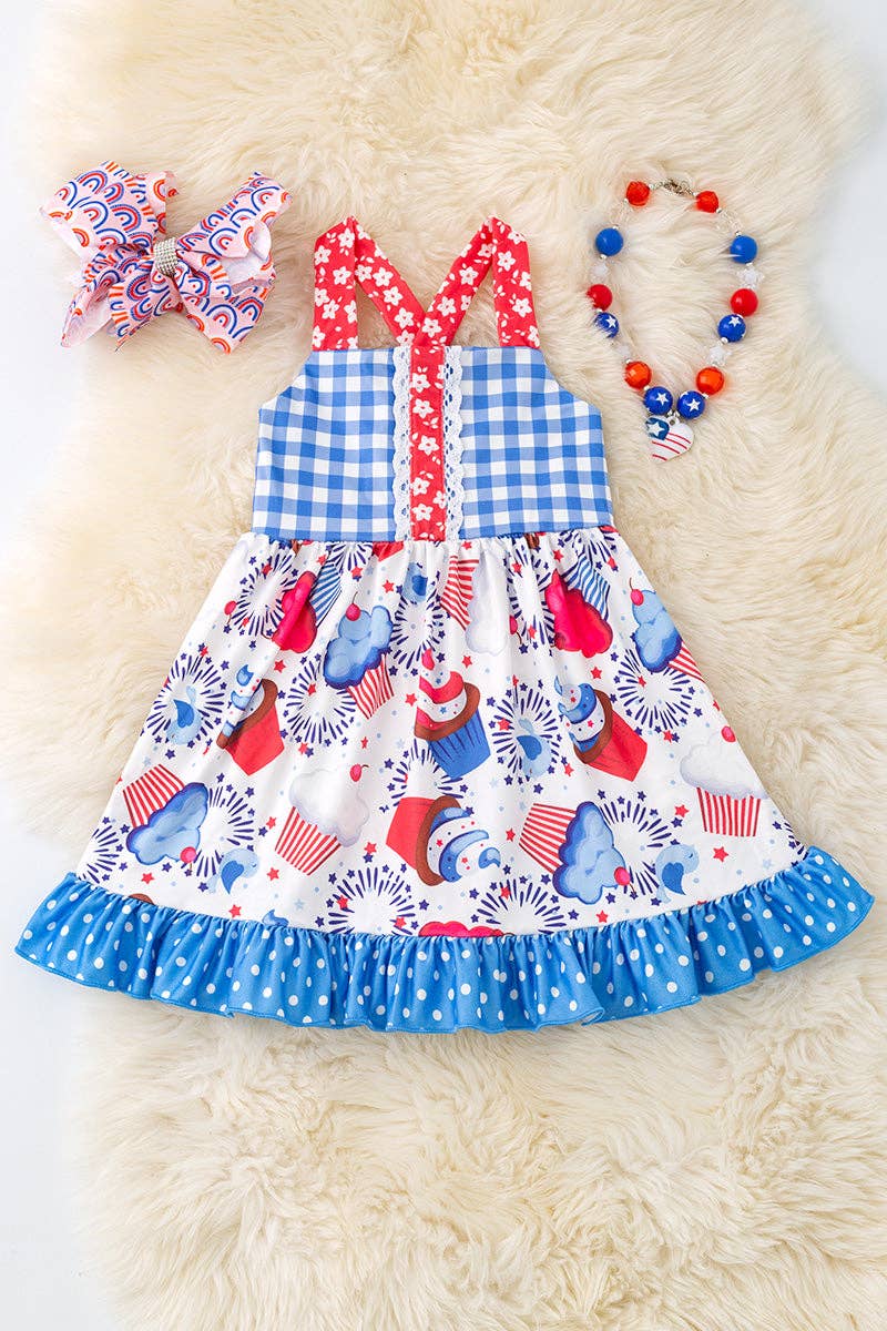 Cup Cake Gingham Printed Girls Dress