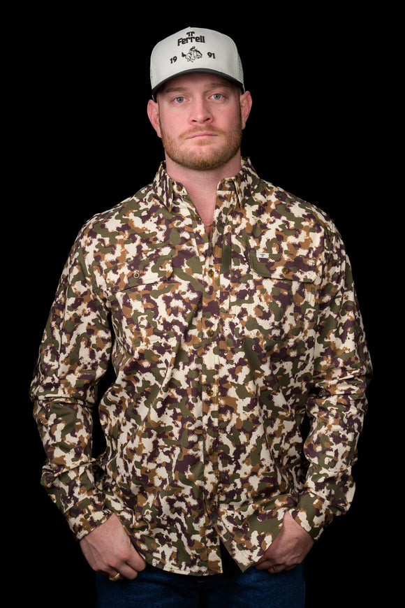 FERRELL MEN'S CAMO LITE LONG SLEEVE PEARL SNAP