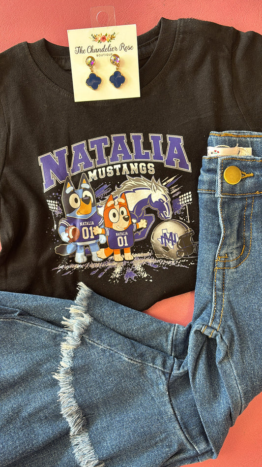 TODDLER & YOUTH BLUEY NATALIA MUSTANGS TEE - BLACK