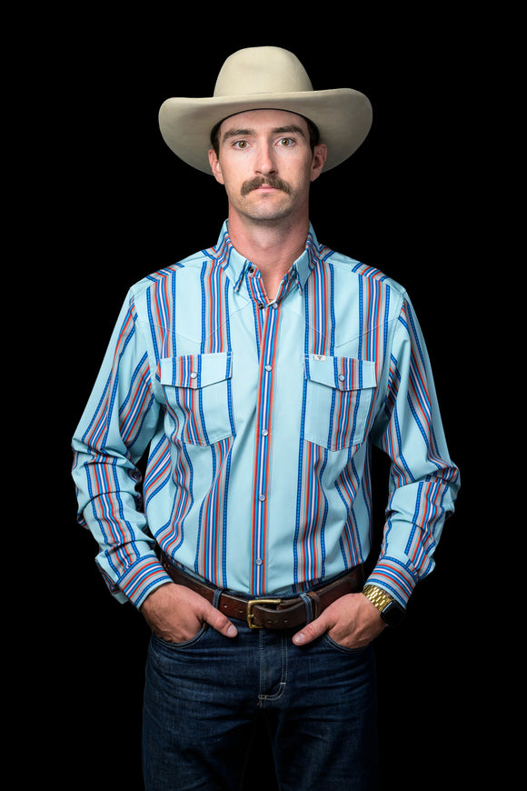 FERRELL MEN'S THE LUKE LONG SLEEVE SNAP SHIRT - BLUE