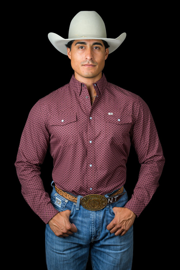 FERRELL MEN'S THE NICHOLAS LONG SLEEVE BUTTON UP PRINTED SHIRT - RED