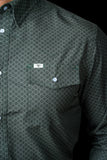FERRELL MEN'S THE BUDDY LONG SLEEVE BUTTON UP PRINTED SHIRT - GREEN