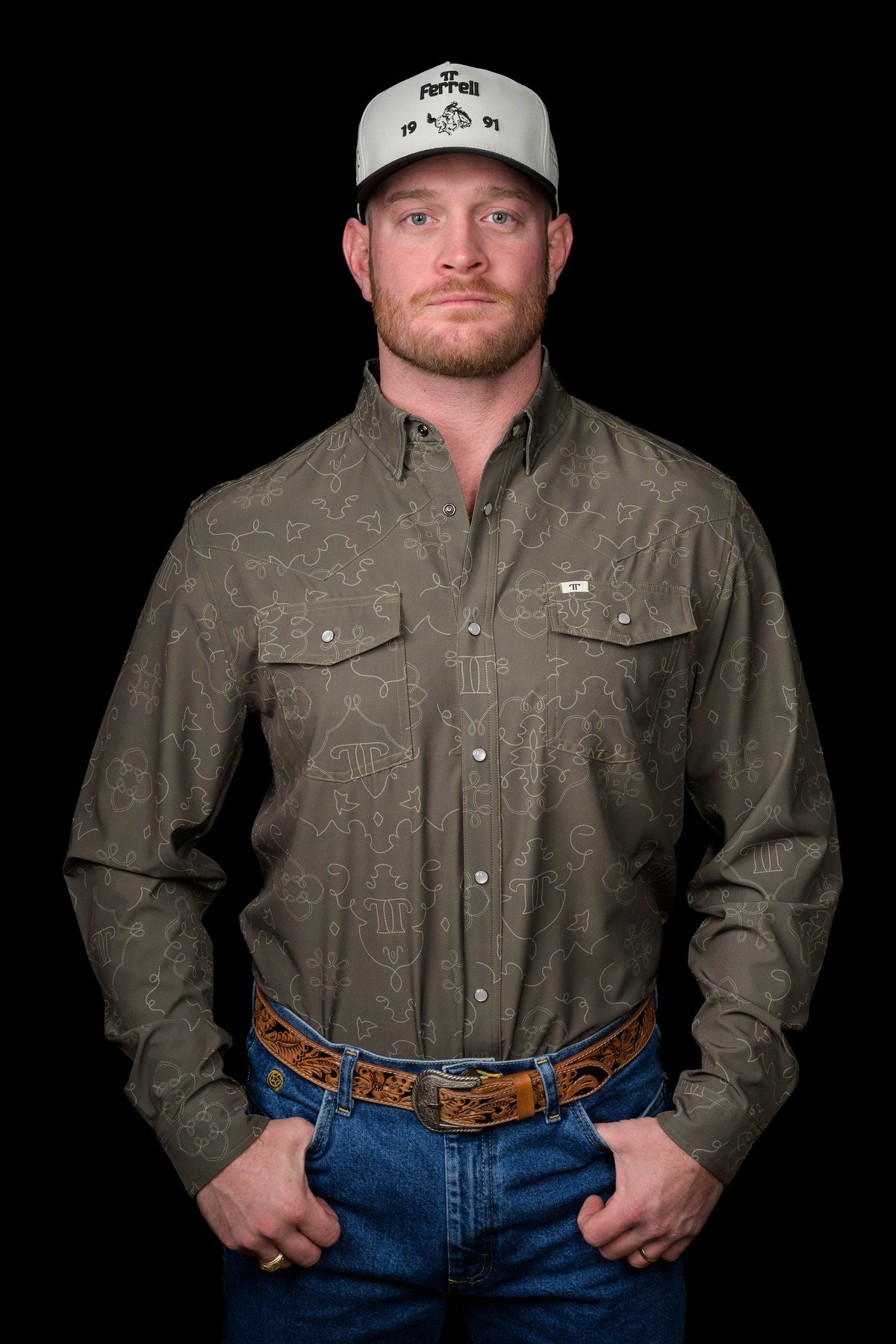 FERRELL MEN'S THE CARSON IN GREEN - LONG SLEEVE SNAP SHIRT