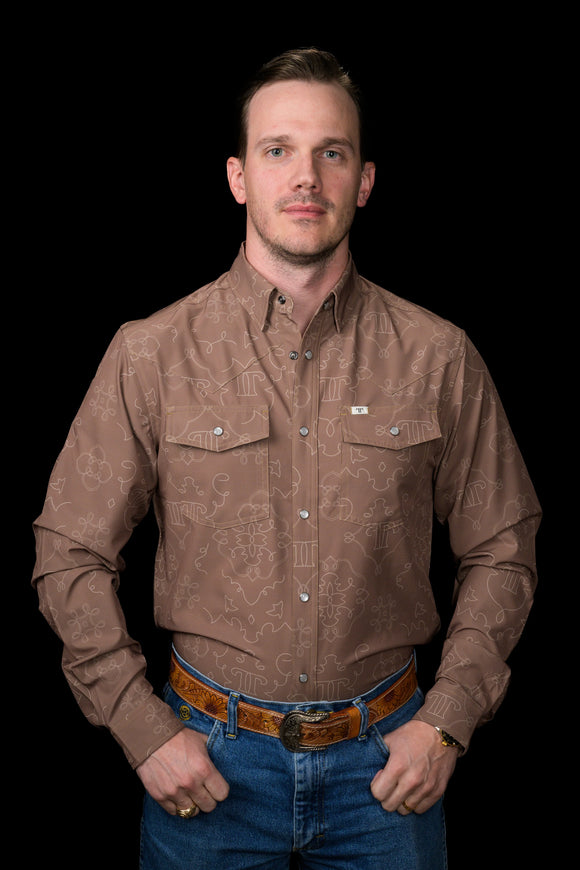 FERRELL MEN'S THE CARSON IN BROWN - LONG SLEEVE SNAP SHIRT