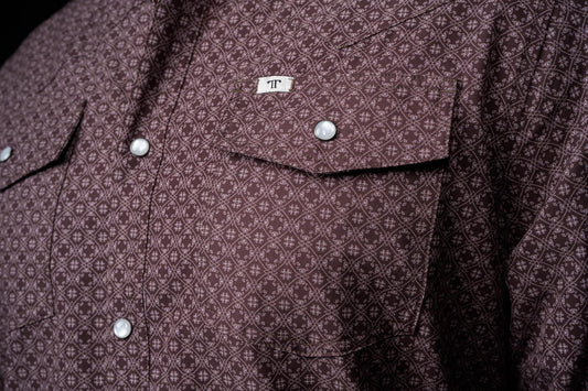 FERRELL MEN'S THE SILAS IN BROWN LONG SLEEVE SNAP SHIRT