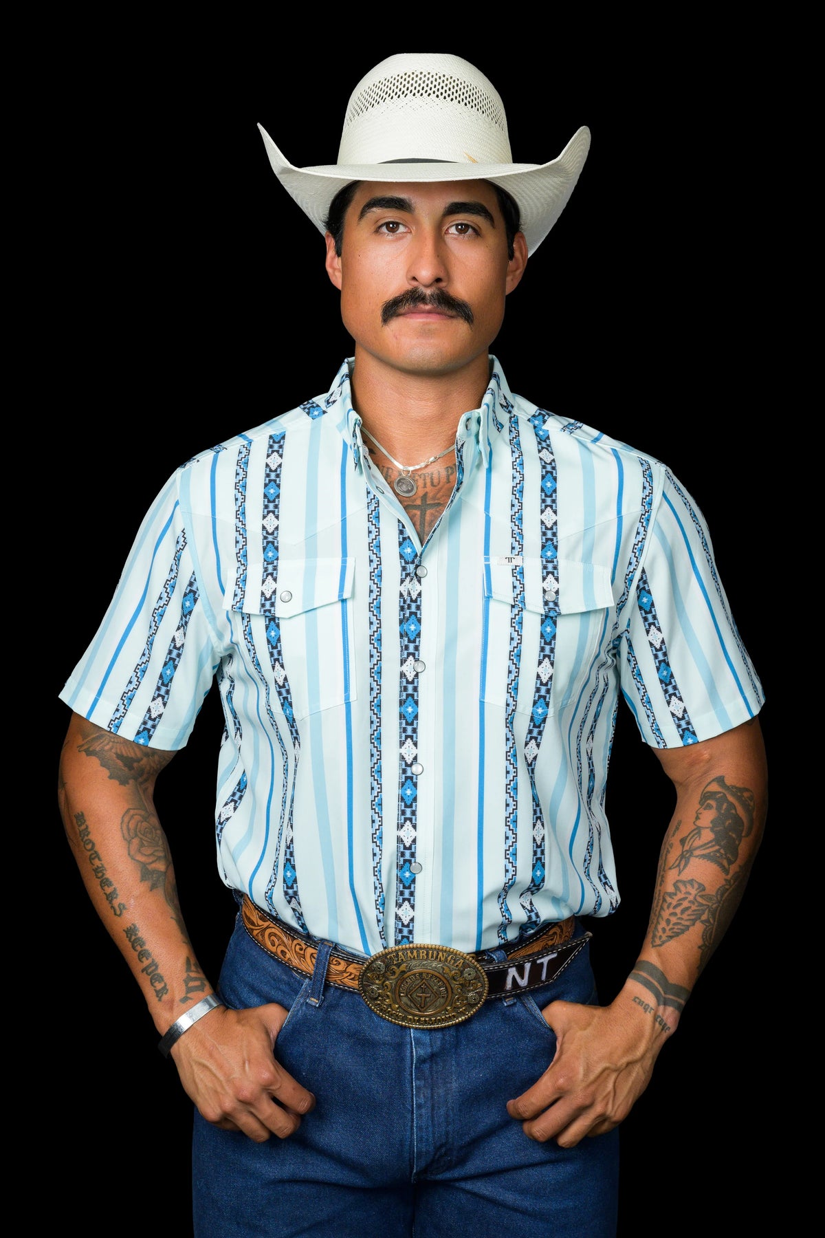 FERRELL MEN'S THE POST IN BLUE - SHORT SLEEVE SNAP