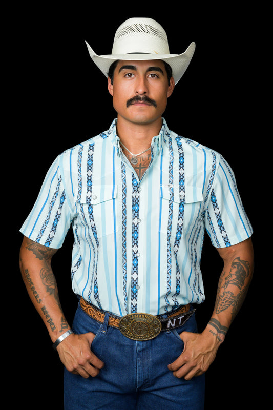 FERRELL MEN'S THE POST IN BLUE - SHORT SLEEVE SNAP