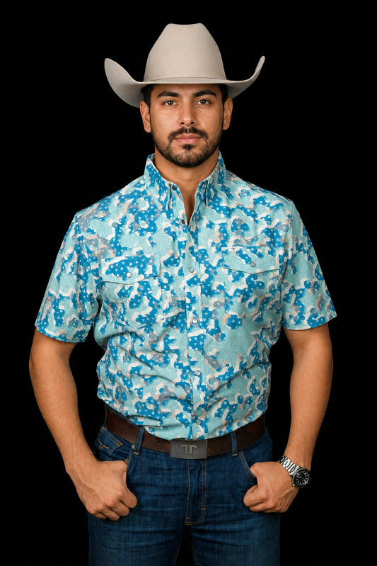 FERRELL MEN'S THE TRAVIS CAMO PEARL SNAP SHORT SLEEVE