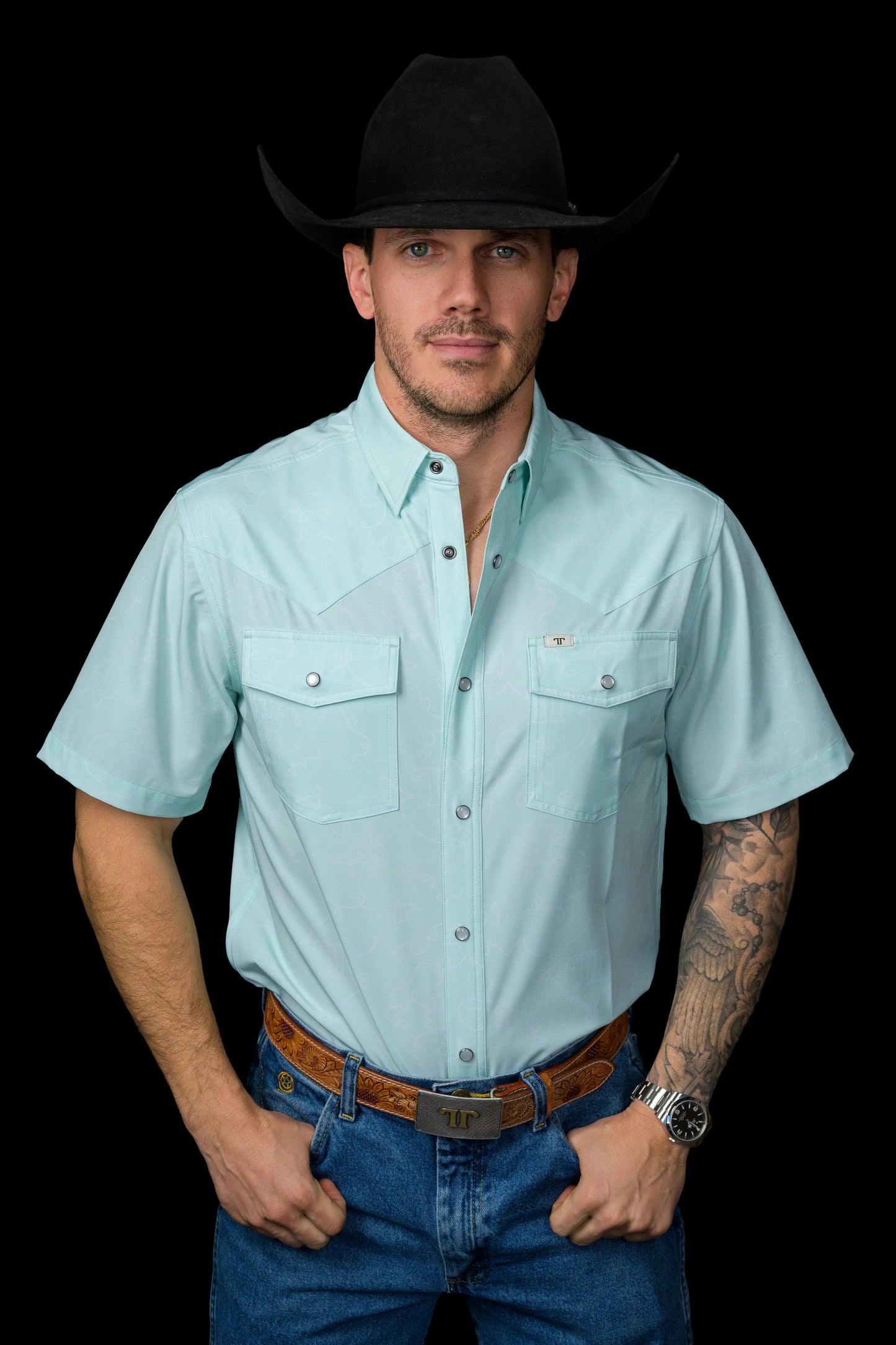 FERRELL MEN'S THE CARSON - MINT SHORT SLEEVE PEARL SNAP SHIRT