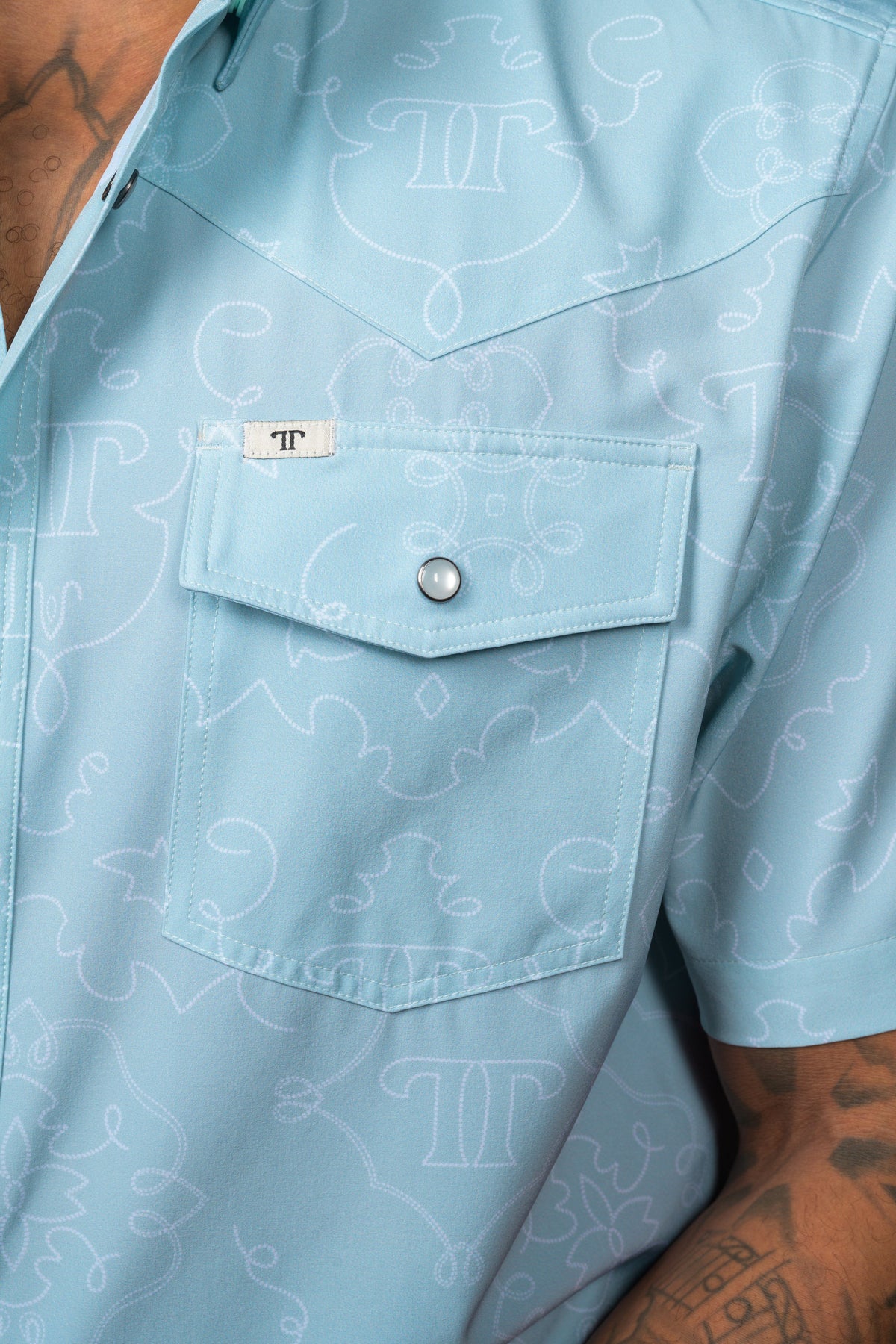 FERRELL MEN'S THE CARSON IN GREY GREEN - SHORT SLEEVE PEARL SNAP SHIRT