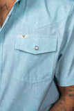 FERRELL MEN'S THE CARSON IN GREY GREEN - SHORT SLEEVE PEARL SNAP SHIRT