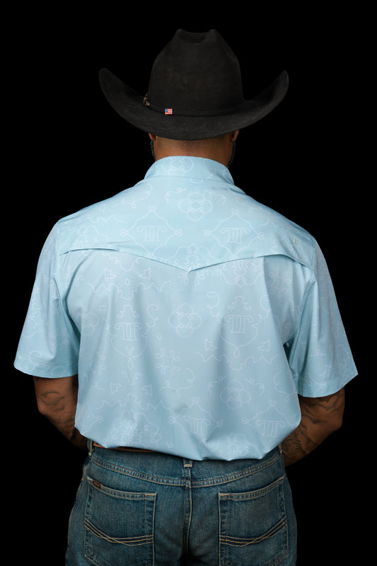FERRELL MEN'S THE CARSON IN GREY GREEN - SHORT SLEEVE PEARL SNAP SHIRT