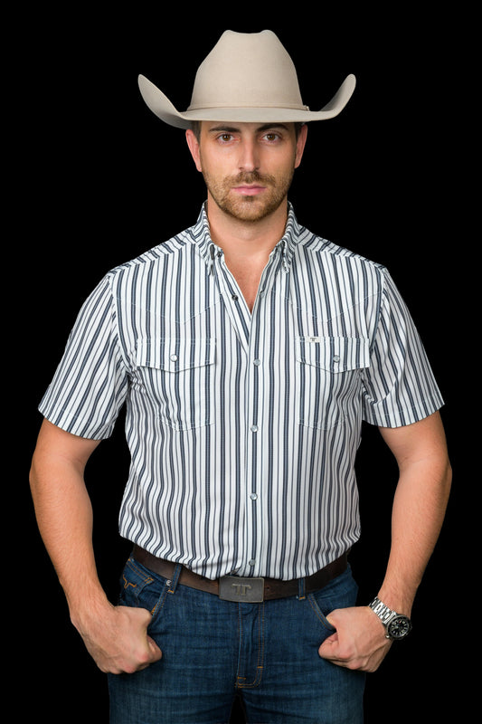 FERRELL MEN'S THE JACK SHORT SLEEVE PEARL SNAP SHIRT IN BLACK