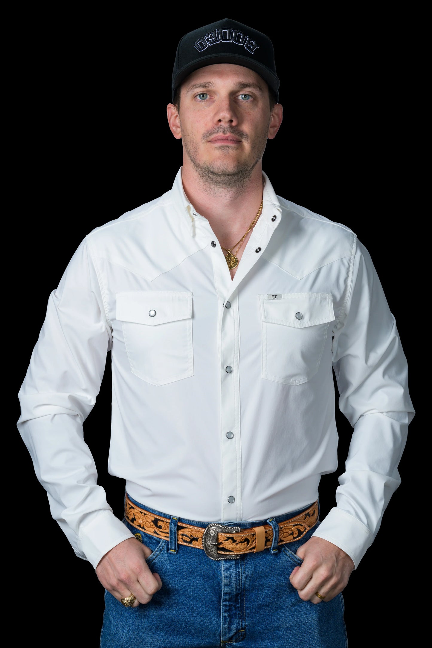 FERRELL MEN'S CORE WHITE LONG SLEEVE SNAP SHIRT