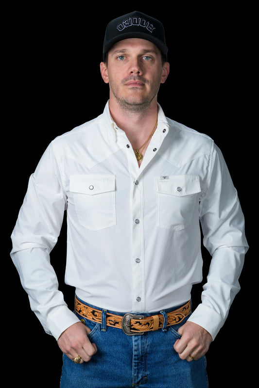 FERRELL MEN'S CORE WHITE LONG SLEEVE SNAP SHIRT