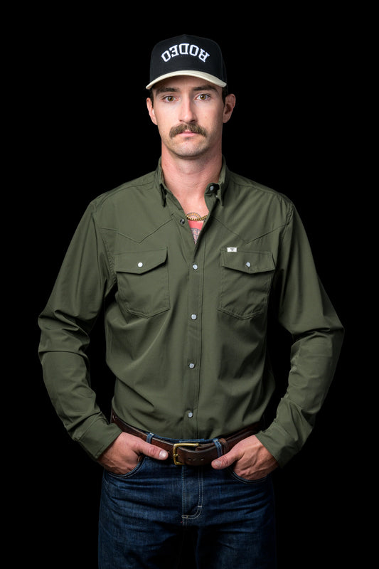 FERRELL MEN'S CORE OLIVE LONG SLEEVE SNAP SHIRT