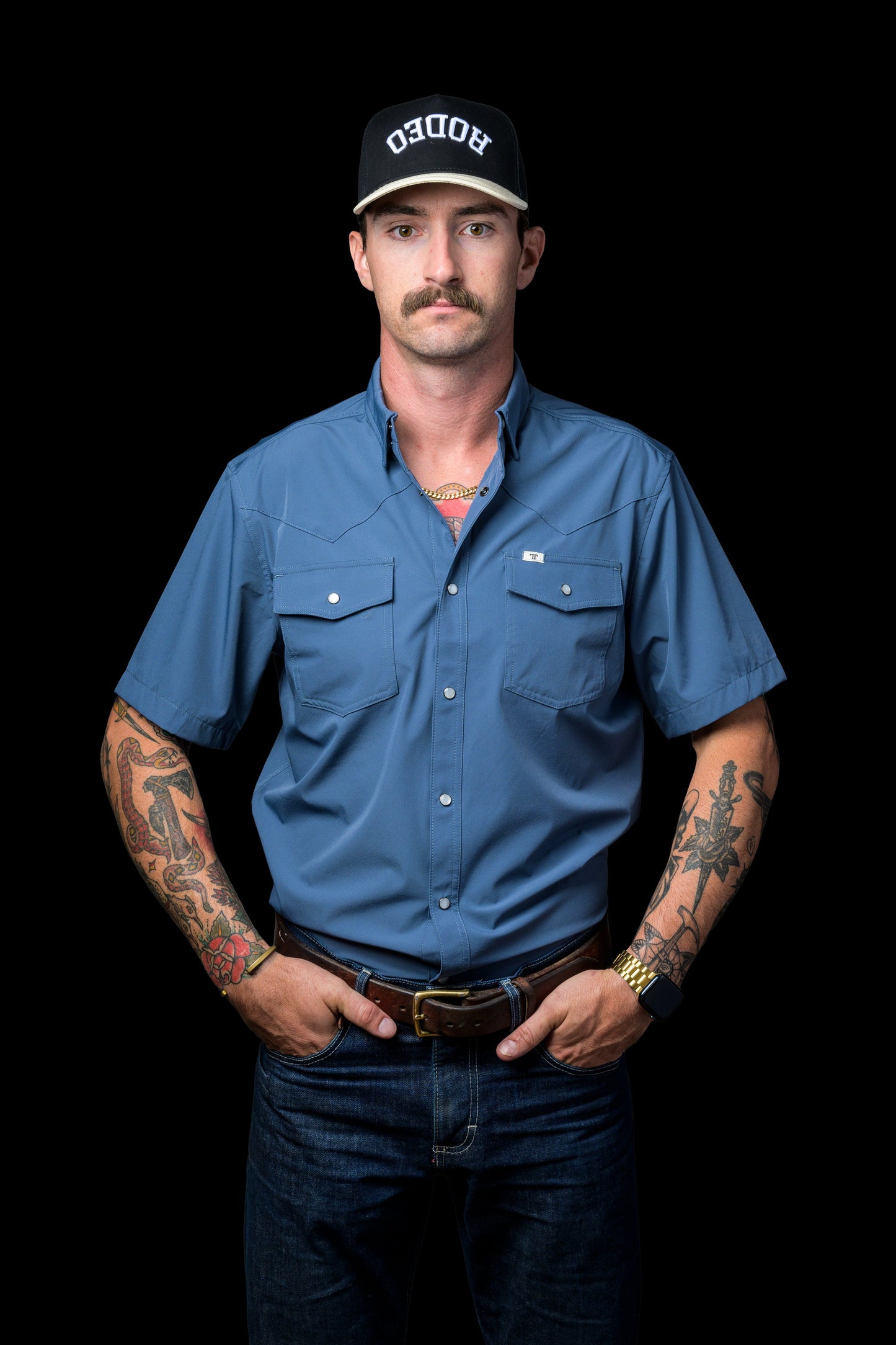 FERRELL MEN'S CORE SHORT SLEEVE PEARL SNAP SHIRT - BLUE