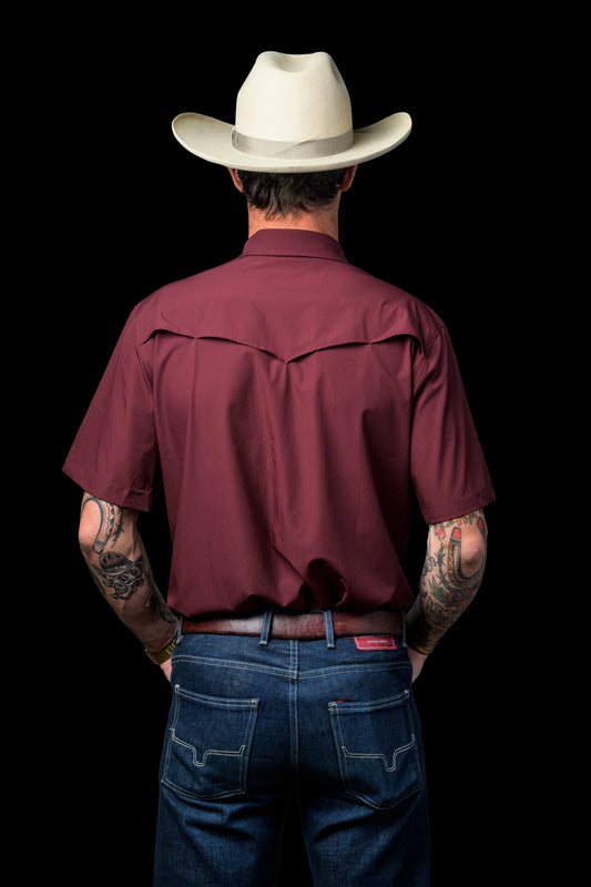 FERRELL MEN'S MAROON SHORT SLEEVE SNAP SHIRT