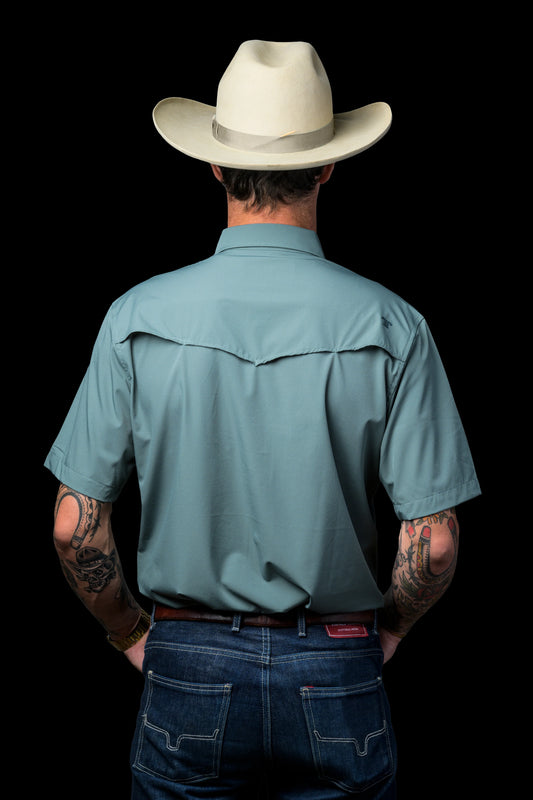 FERRELL MEN'S AQUA SHORT SLEEVE SNAP SHIRT