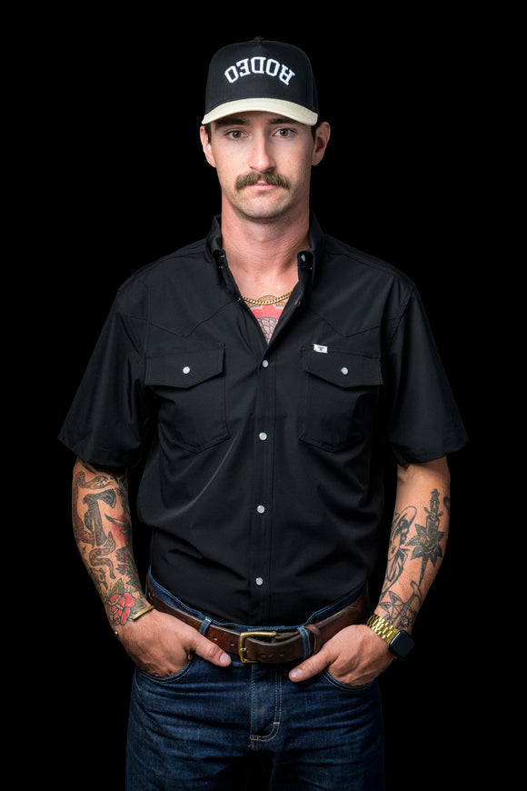FERRELL MEN'S BLACK SHORT SLEEVE SNAP SHIRT