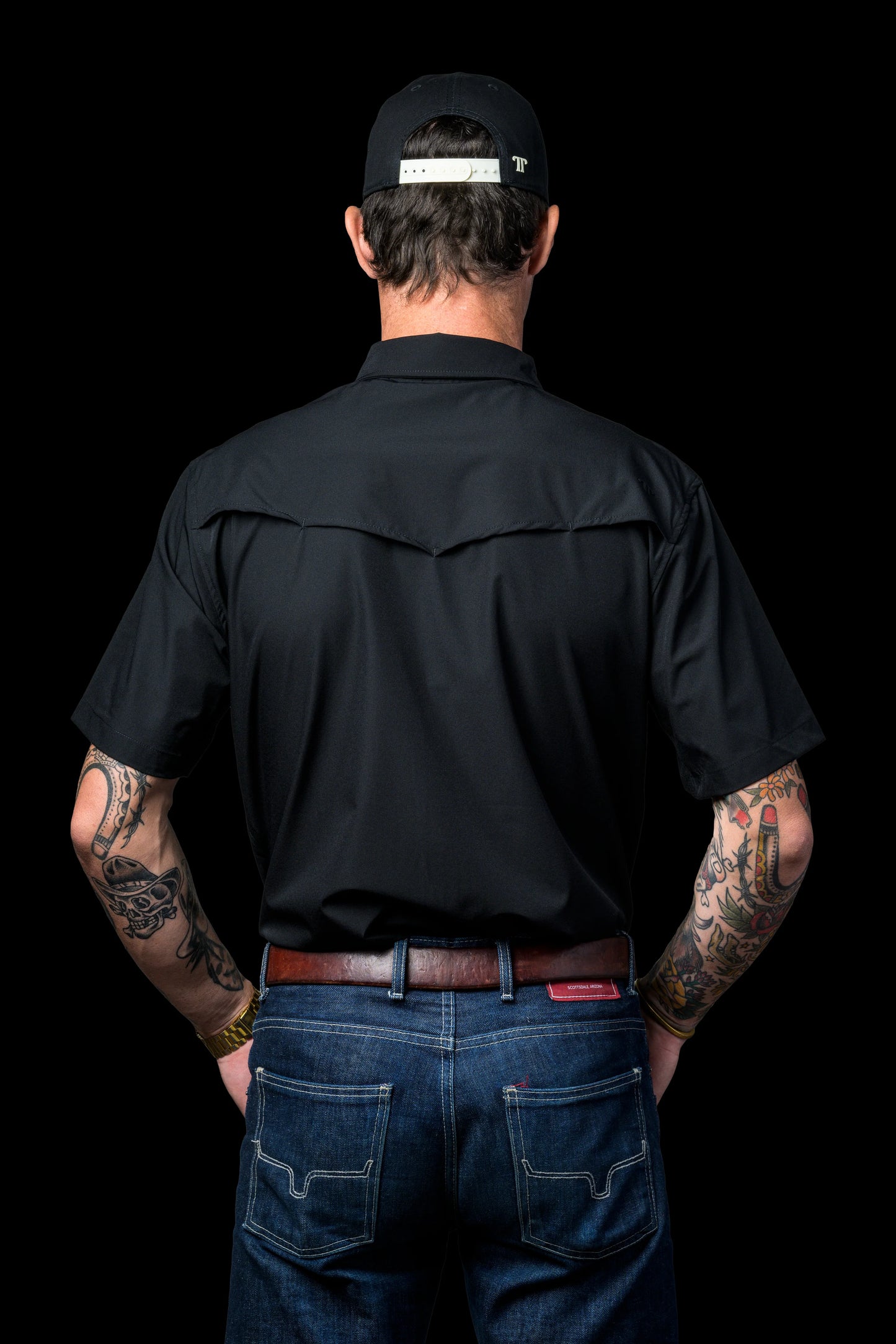 FERRELL MEN'S BLACK SHORT SLEEVE SNAP SHIRT