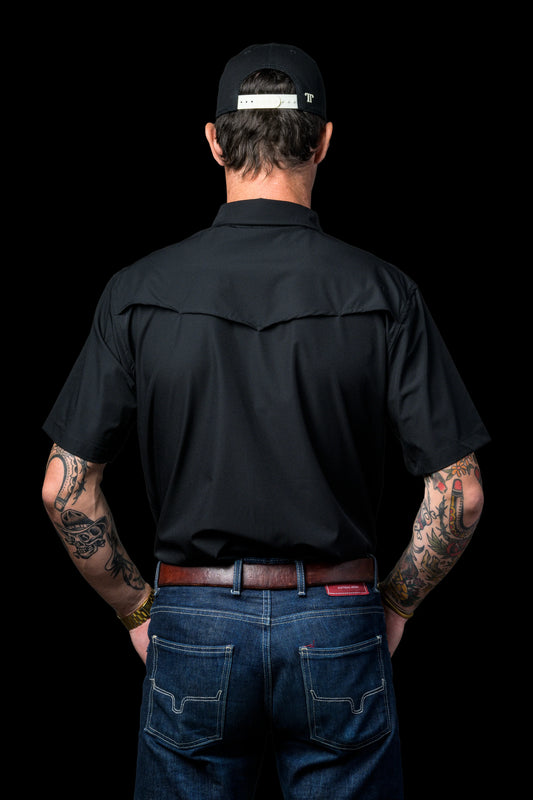 FERRELL MEN'S BLACK SHORT SLEEVE SNAP SHIRT