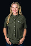 FERRELL WOMEN'S CORE OLIVE SHORT SLEEVE SNAP SHIRT