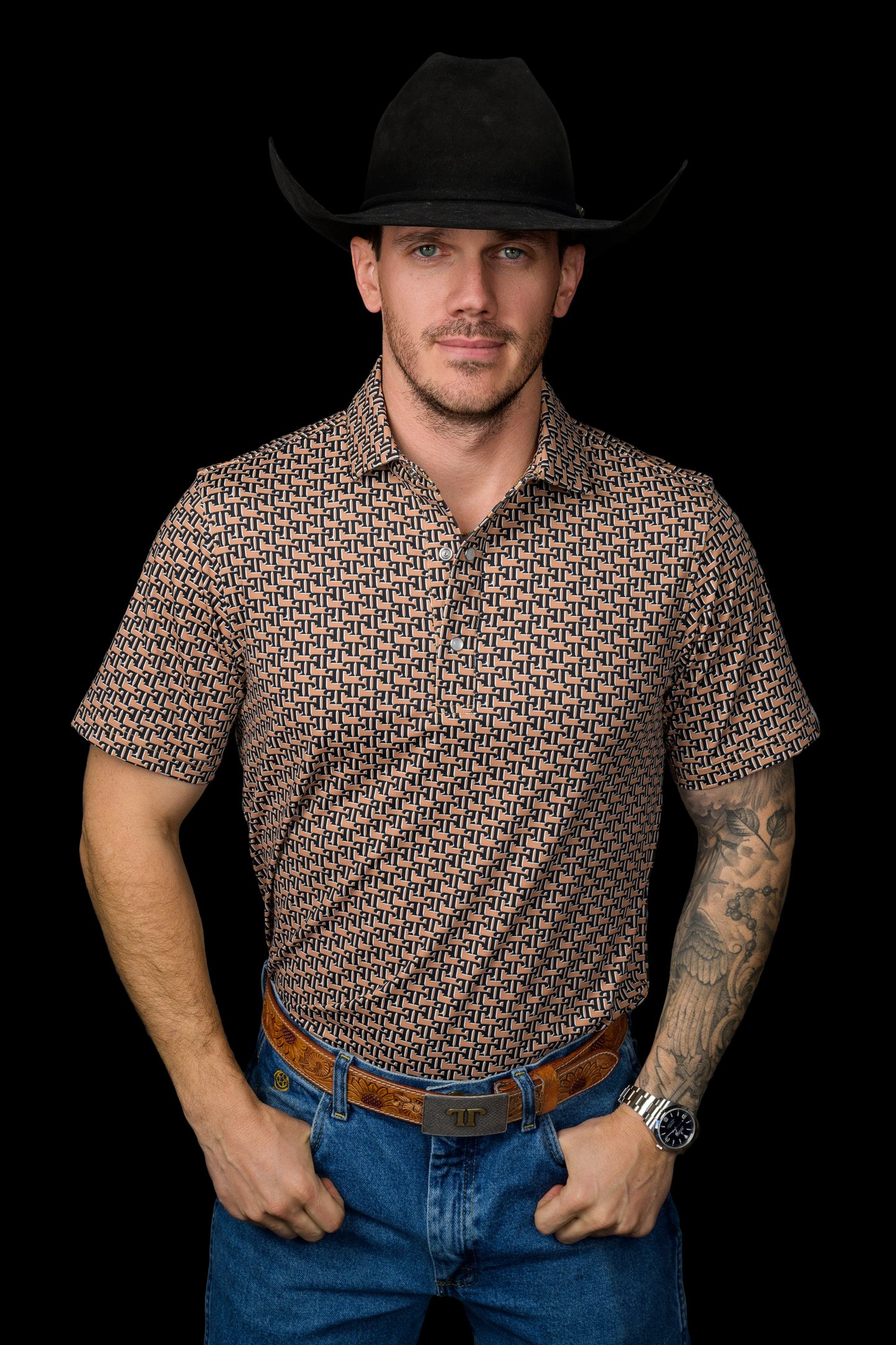 FERRELL MEN'S THE CLARK PEARL SNAP POLO IN BROWN