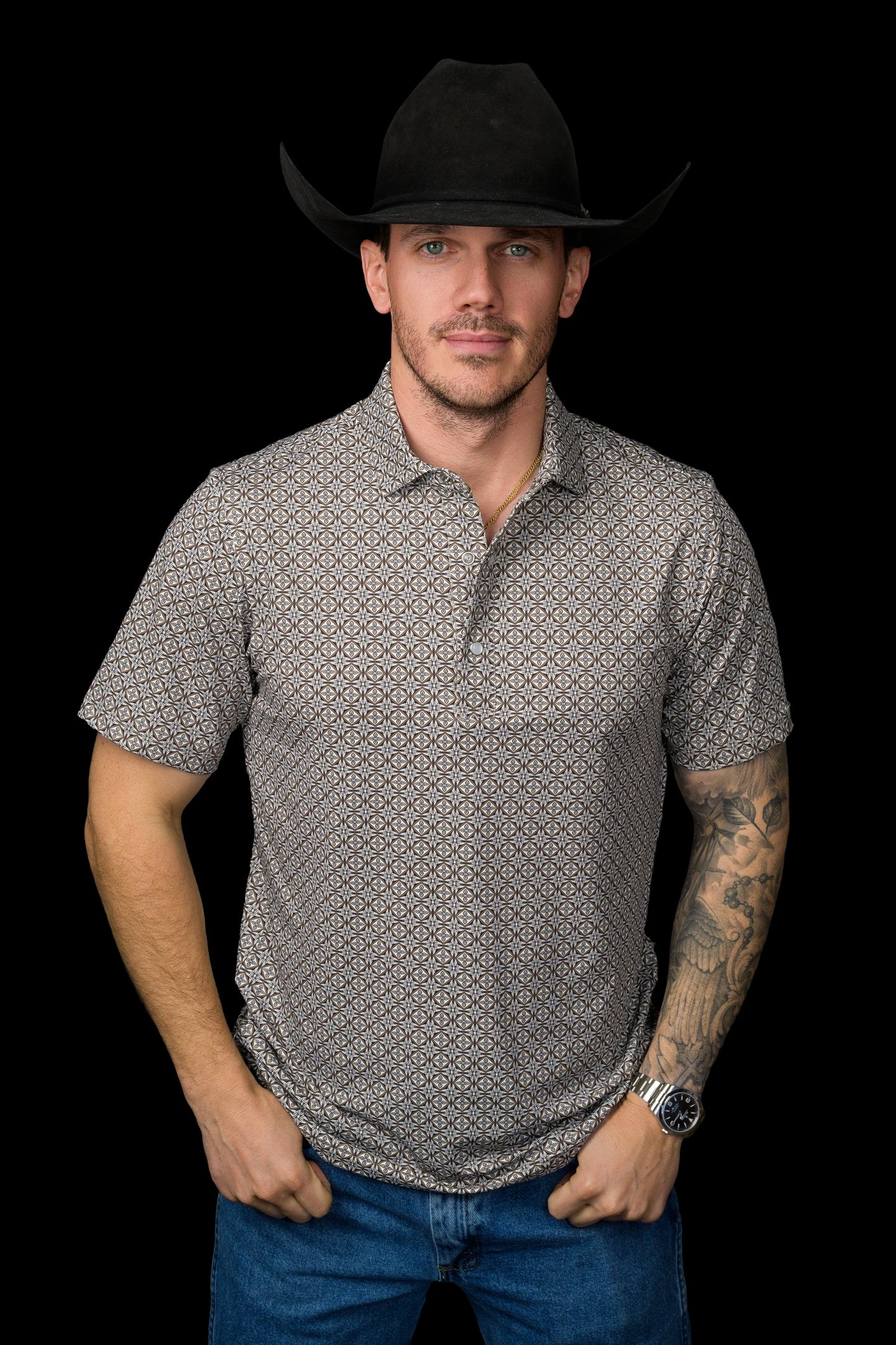 FERRELL MEN'S THE ARCHER PEARL SNAP POLO