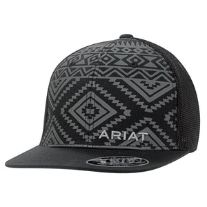 ARIAT MENS FLEX FIT 101 AZTEC BLACK GREY TRUCKER CAP