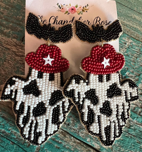 MAROON COWGIRL GHOST BEADED EARRINGS