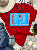 HOWDY BLOCK WITH STARS TEE - SOLID RED