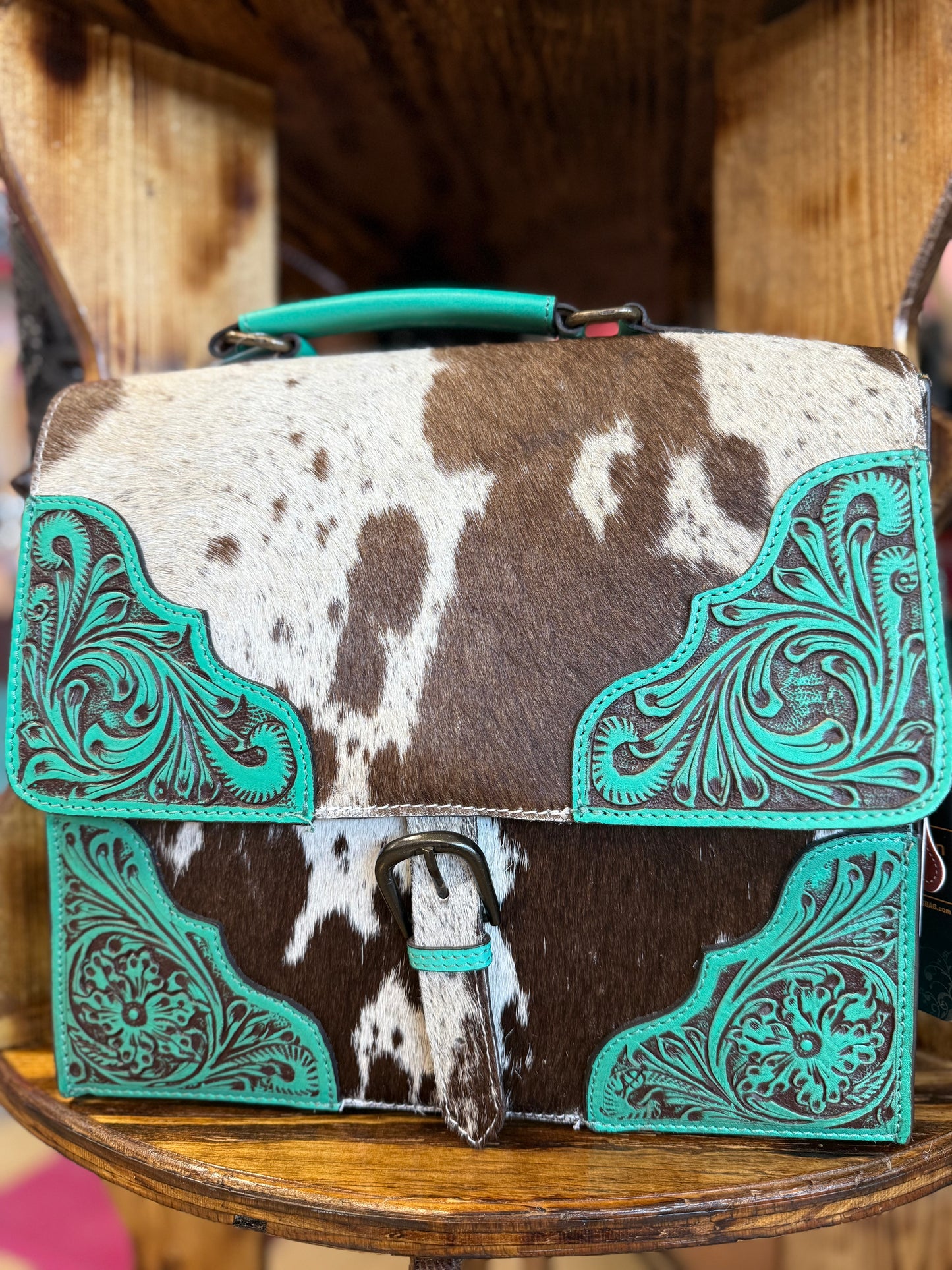 American Darling Genuine Western Leather Briefcase - Turquoise