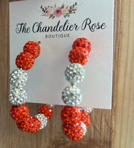 CIRCULAR RHINESTONE HOOP EARRINGS - ORANGE & SILVER