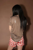 THE SWANKY LEATHER SHORT SLEEVE TOP - MOCHA