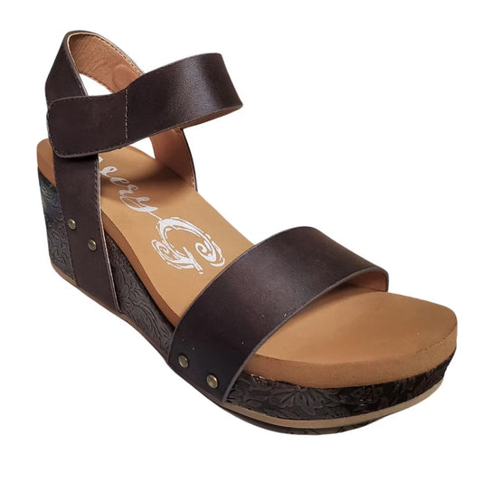 VERY G DEVON 2 WEDGE HEEL SLIP ON PLATFORM SANDAL - CHOCOLATE