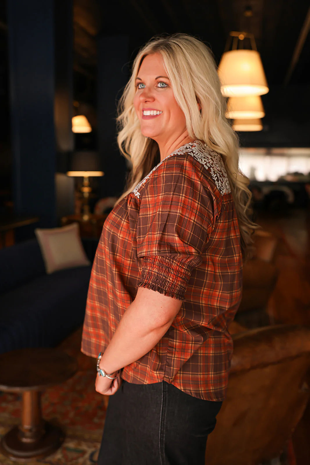 THE GRACE BROWN PLAID TOP